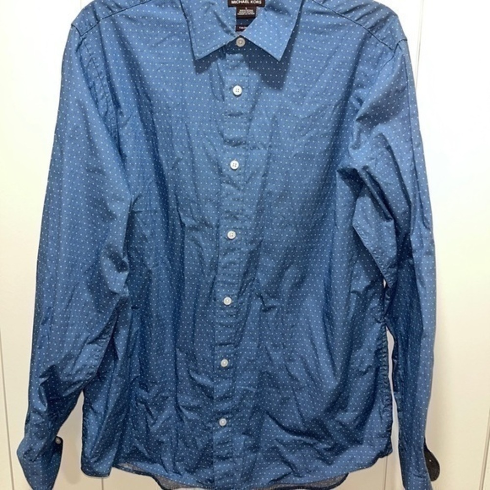 Michael Kors ® Classic Fit - Blue & White Dots Size Large Shirt . EUC